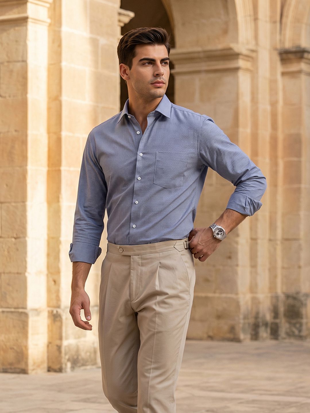 INVICTUS Slim Fit Micro Checked Pure Cotton Formal Shirt-picture-23