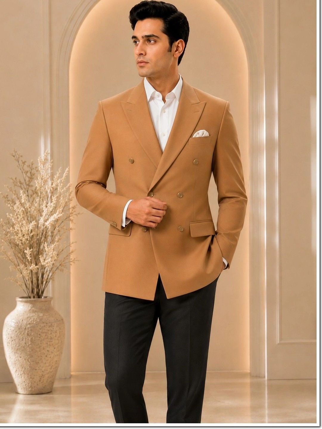 SOURAGYA Notched Lapel Double-Breasted Tailored Fit Party Blazers-picture-23