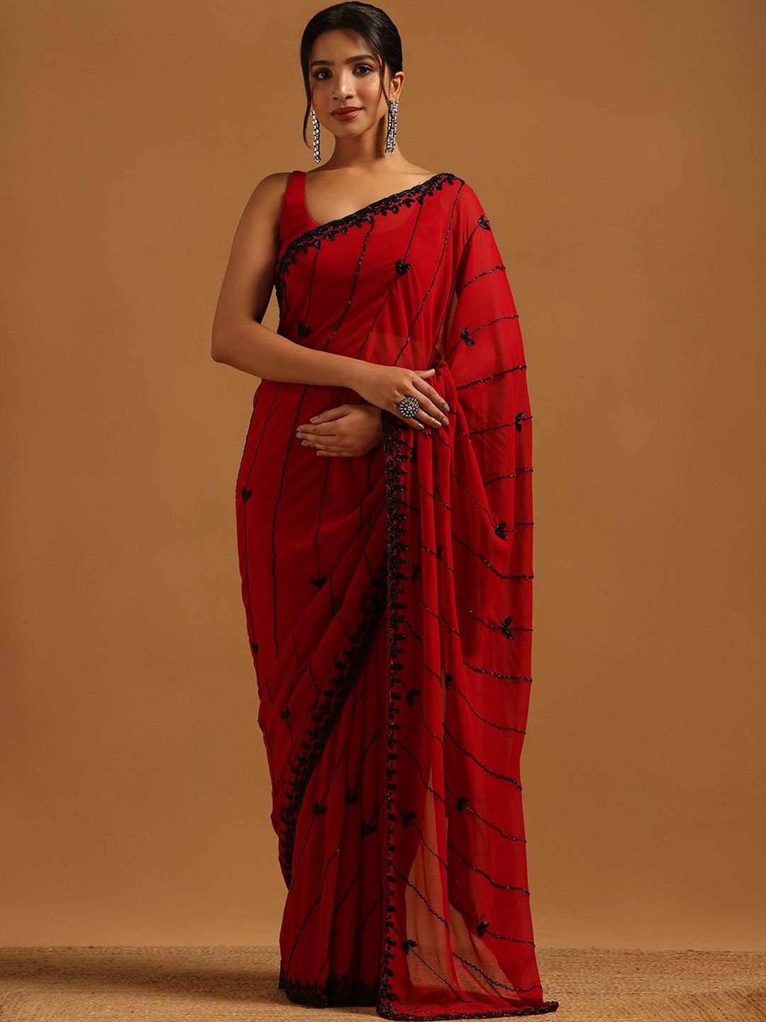 Soch Embellished Beads and Stones Pure Georgette Heavy Work Saree-image-49