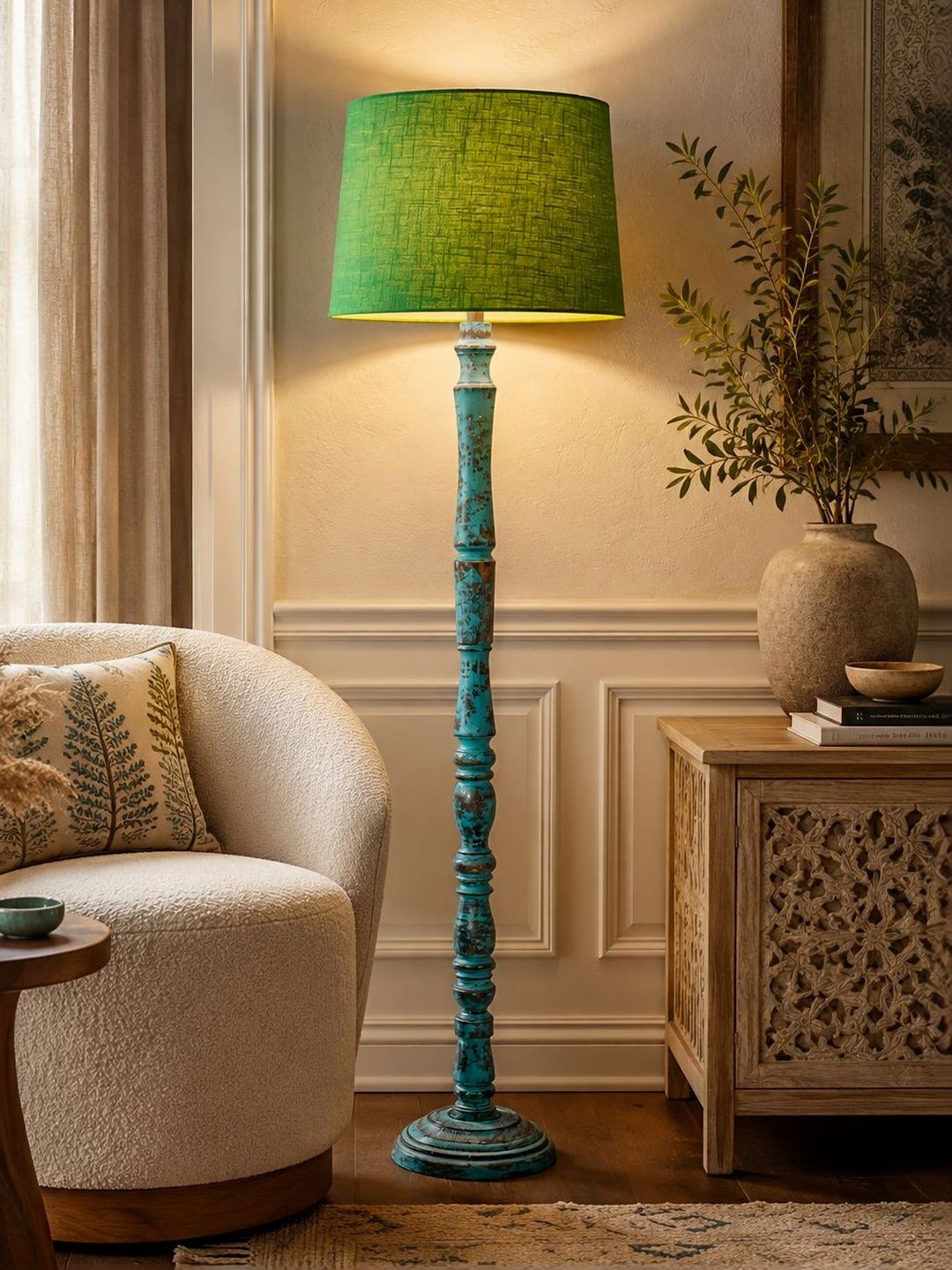 Glowhere Blue & Green Wood Cylinder Floor Lamps-picture-35