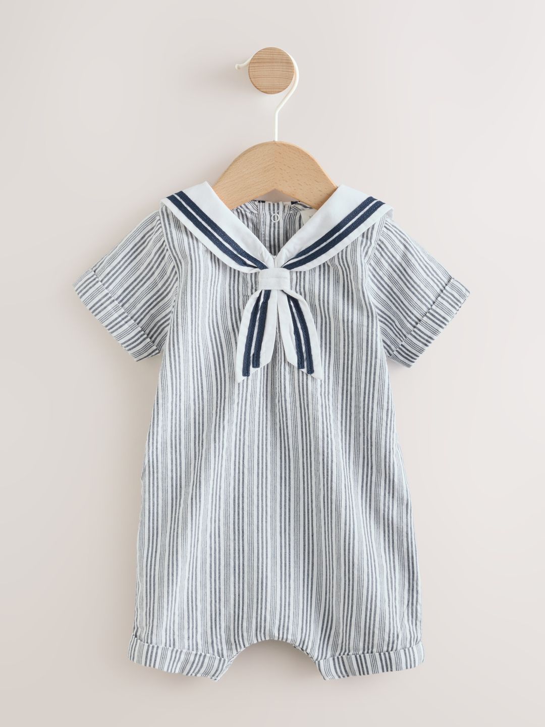 NEXT Kids Boys Striped Round Neck Pure Cotton Romper-picture-12