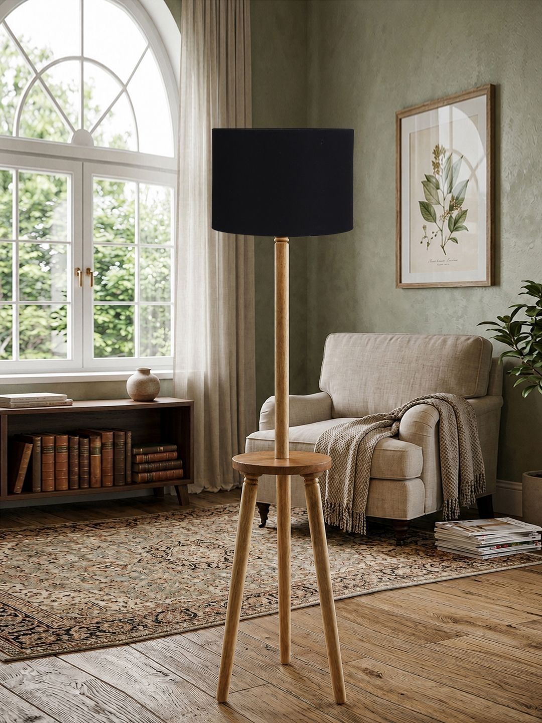 Myntra Elegant Homes Black Wooden Shelf Floor Lamp-image-45