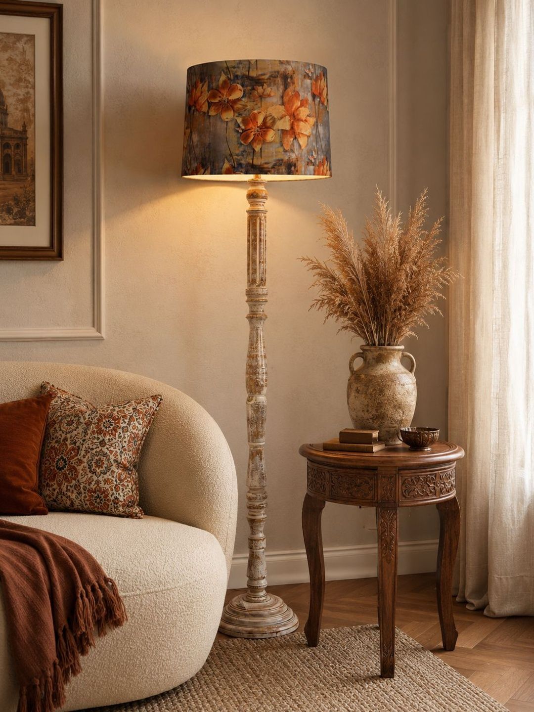 Glowhere Brown & Orange-Coloured Knott Brown Wood Cylinder Floor Lamps-picture-42