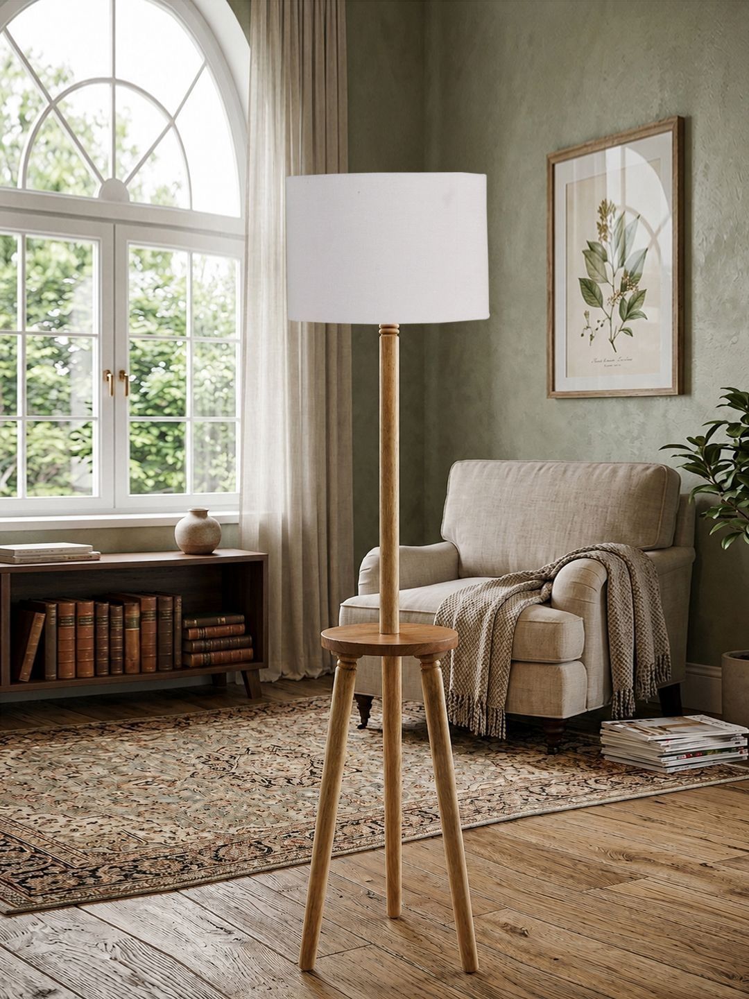 Myntra Elegant Homes Grey Wooden Shelf Floor Lamp-image-46