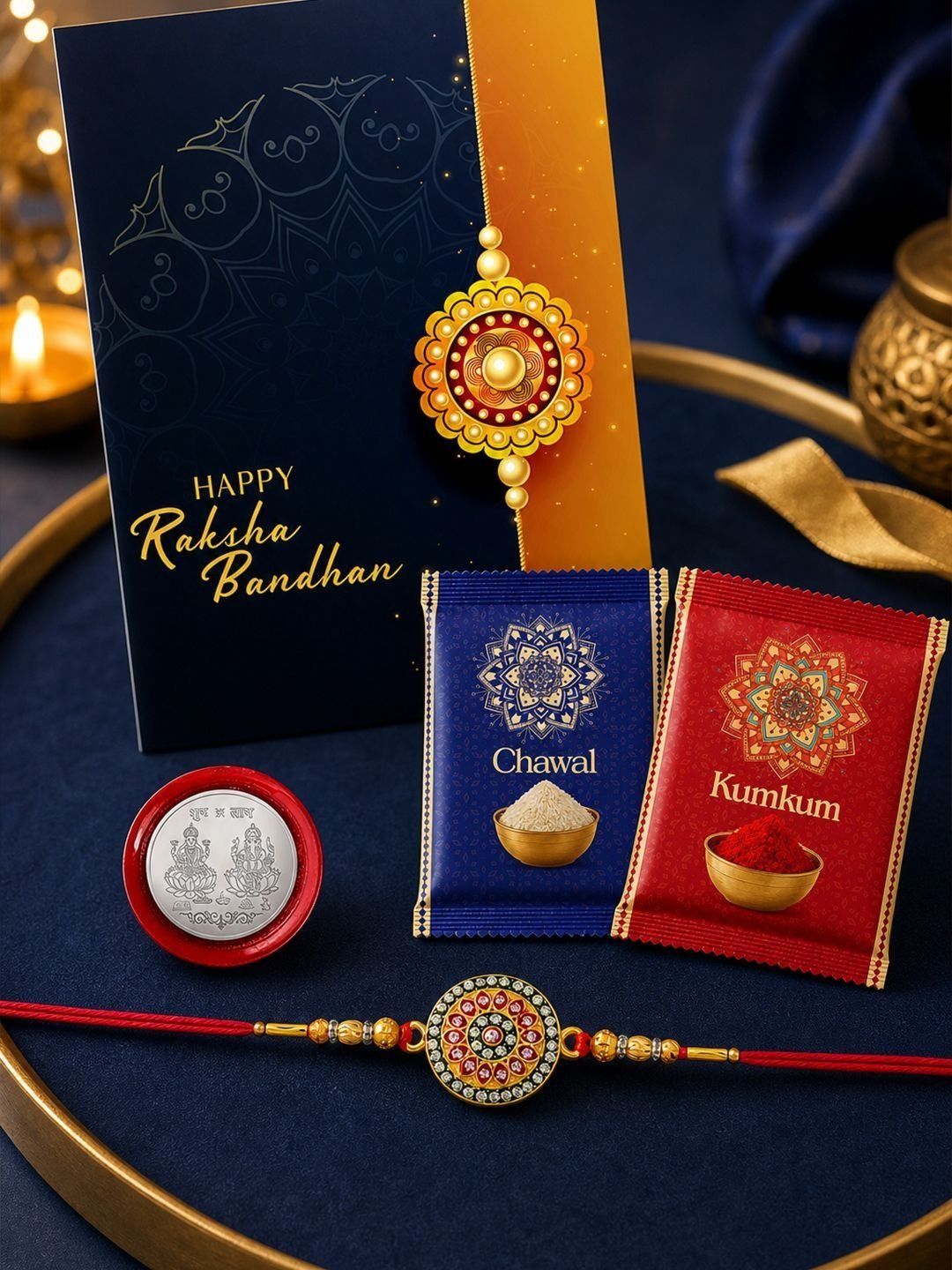 DeoDap Rakhi for Brother With Greeting Card & Roli-Chawal & Silver colour coin-picture-40