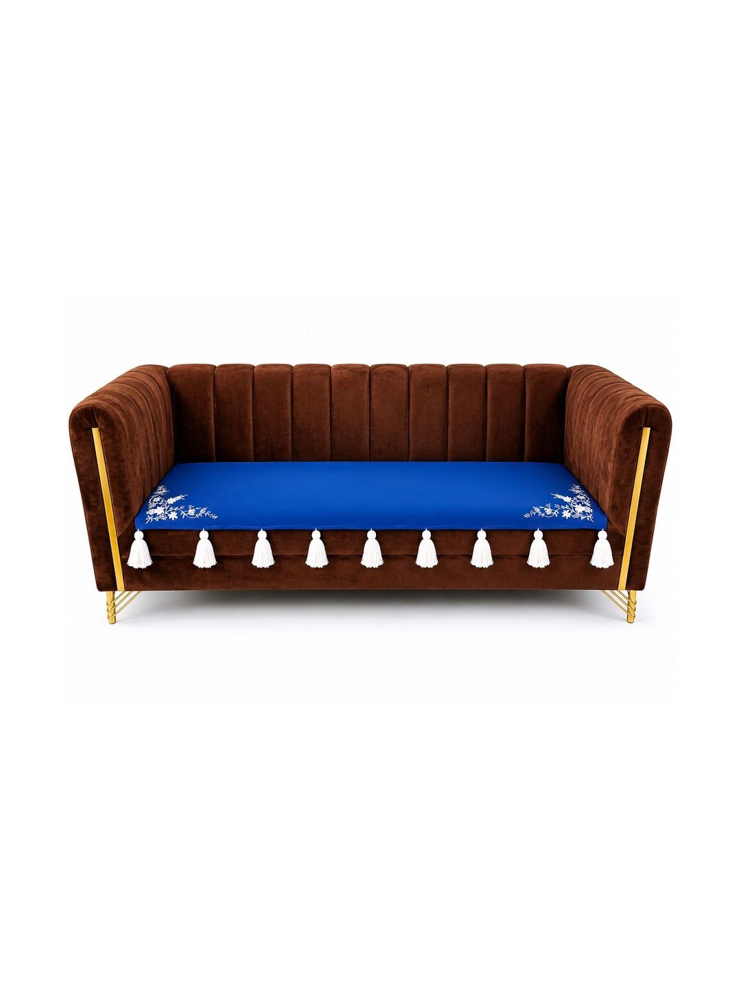 LUXEHEAVEN Blue Embroidered Sofa Cover Without Arms-image-40