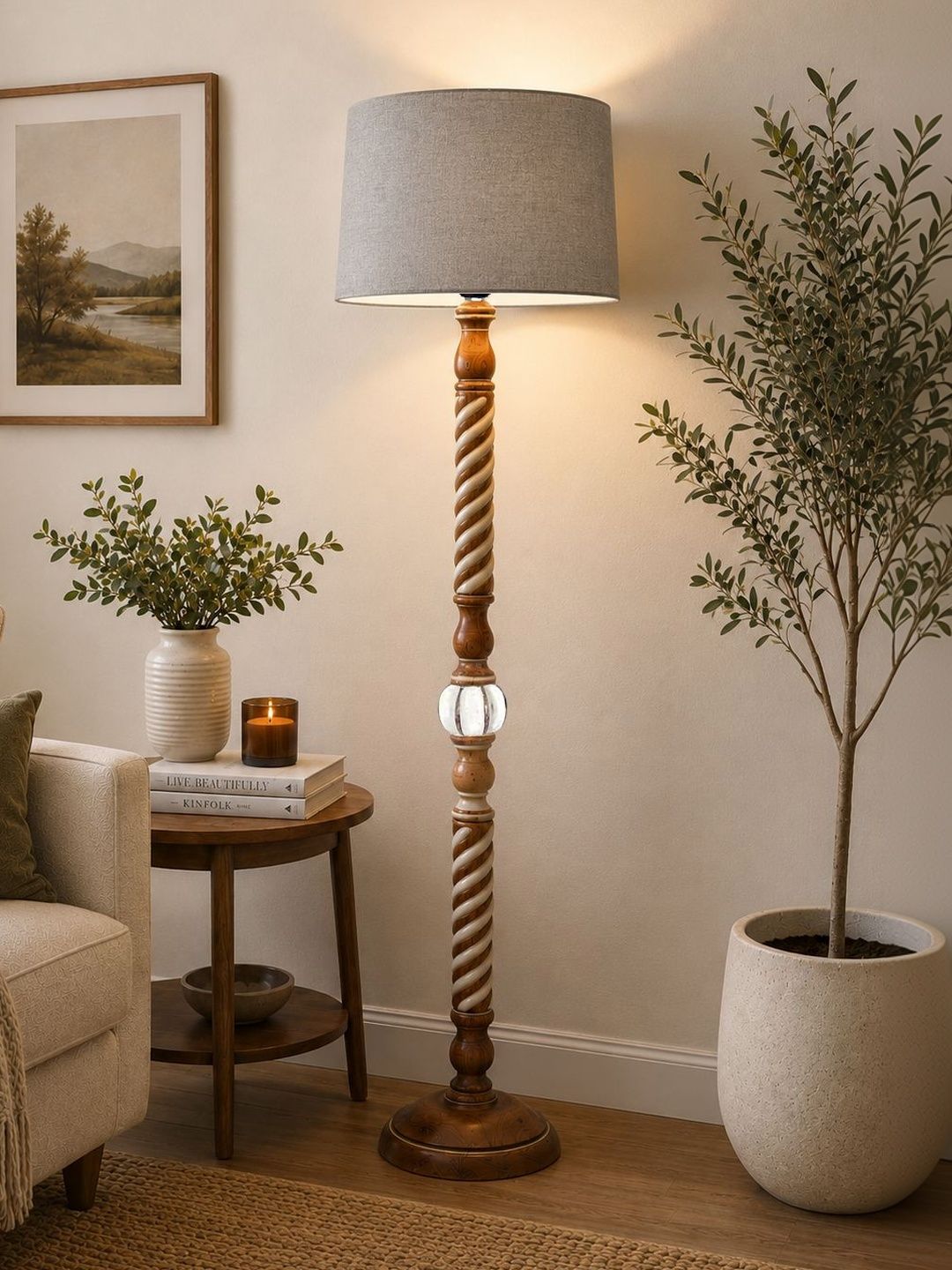 Glowhere Brown & Grey Wood Cylinder Floor Lamps-image-31