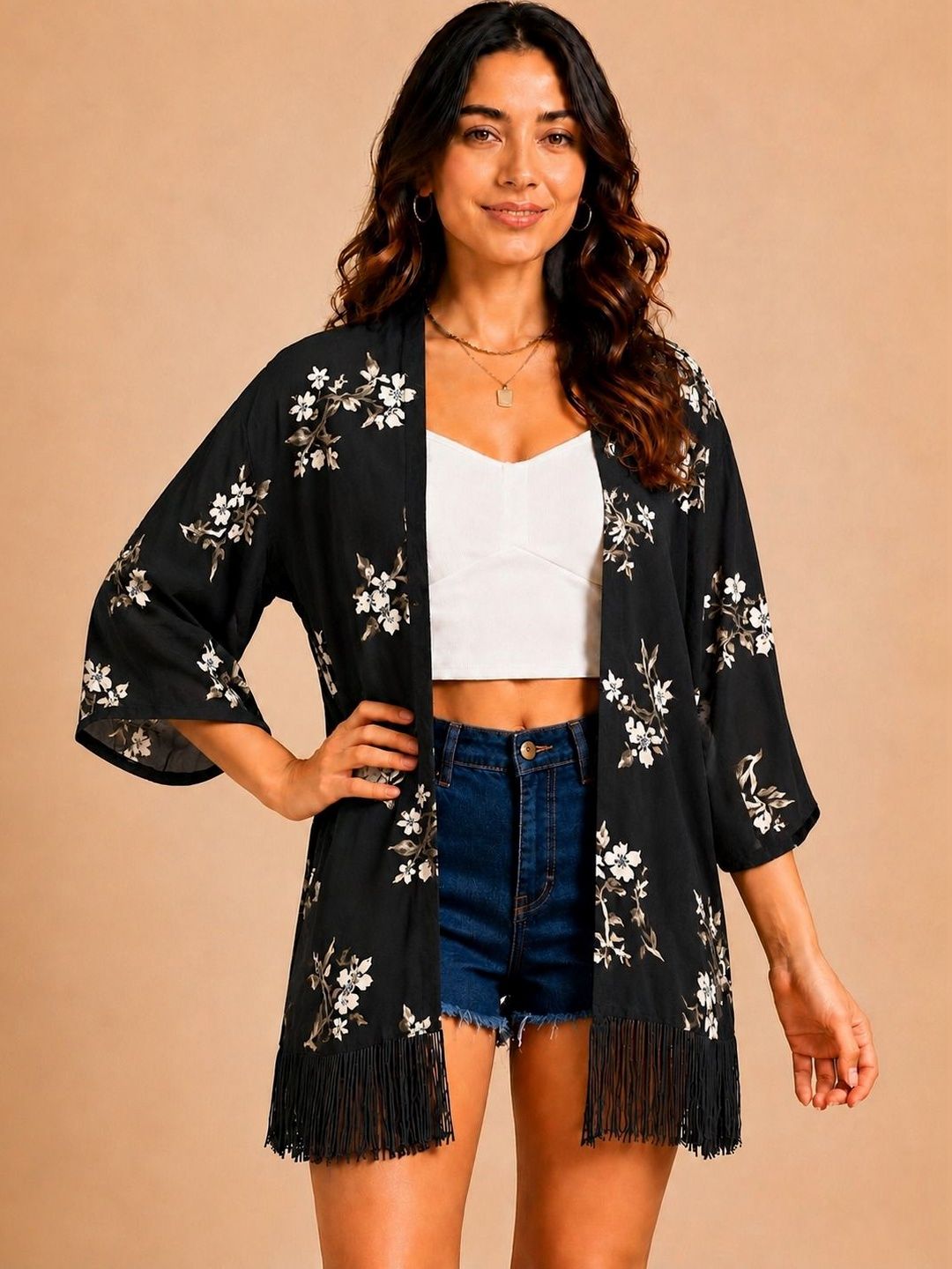 ROSEMELON Women Printed Tasselled Shrug-picture-54