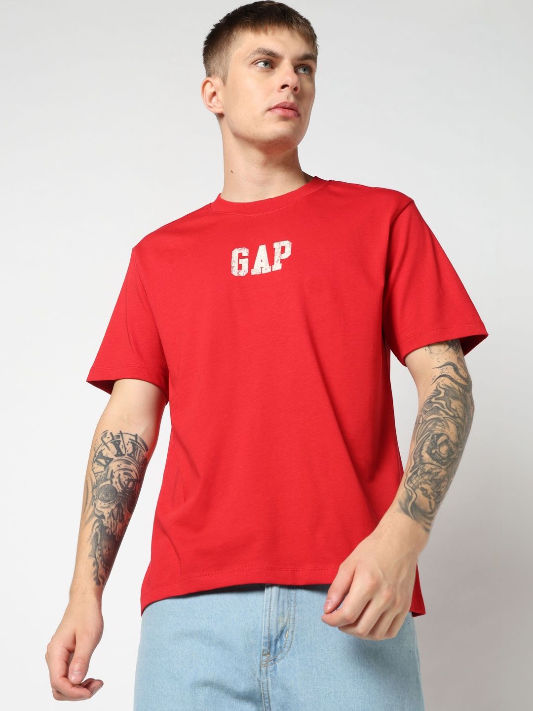 GAP Brand Logo Printed Drop-Shoulder Sleeves Pure Cotton T-shirt-image-10