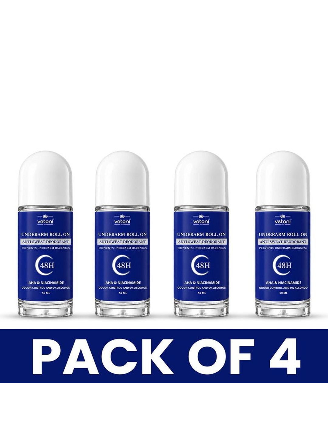 VETONI Set Of 4 AHA & Niacinamide Anti Sweat Roll On - 50 ml Each-picture-54