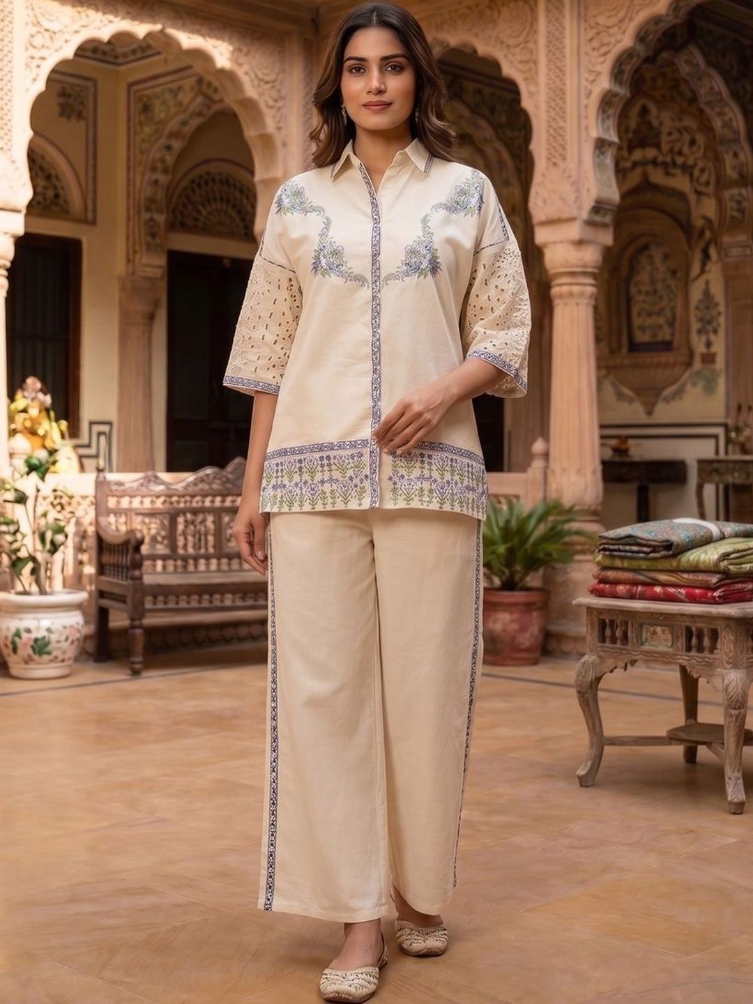 Inddus Floral Embroidered Tunic with Palazzos-image-27