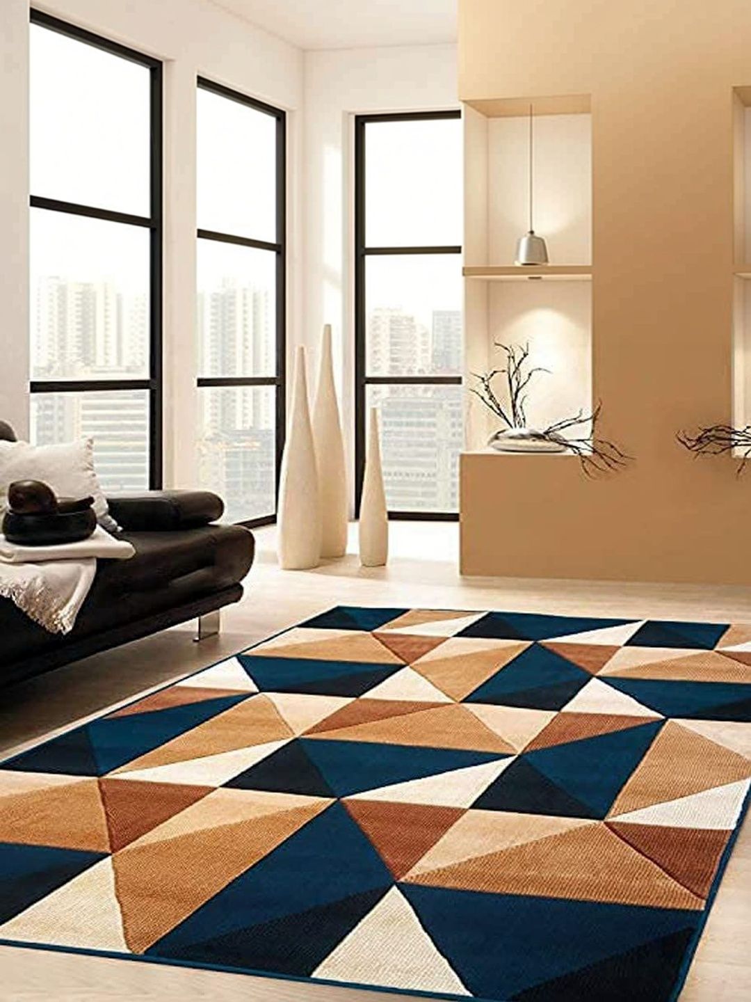 Samjeeda Handloom carpets Blue Geometric Anti-Skid Woollen Carpet-picture-41