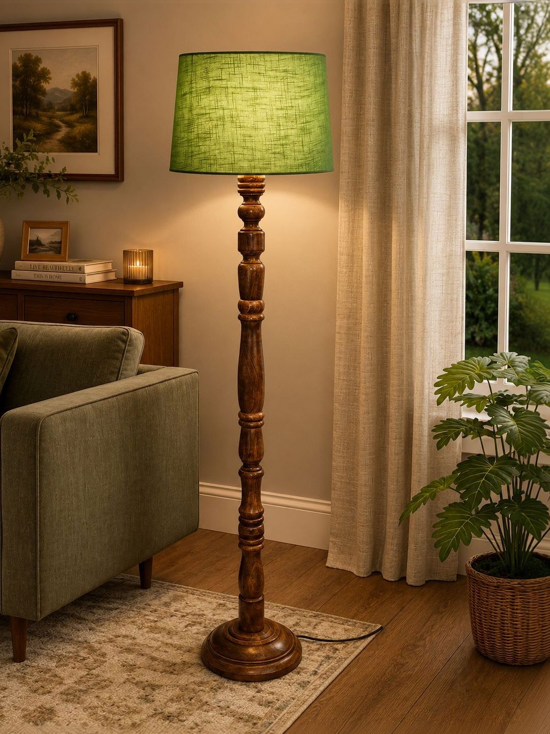 Glowhere Brown & Green Wood Cylinder Floor Lamps-image-28
