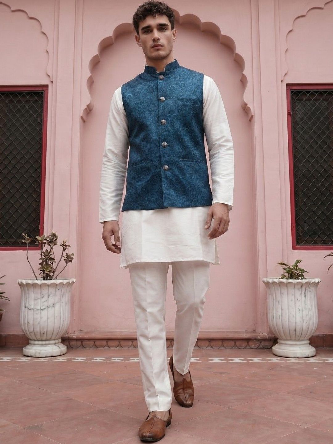 DRIP CHOWK Digital Foil Printed Mandarin Collar Ethnic Nehru Jacket-picture-33