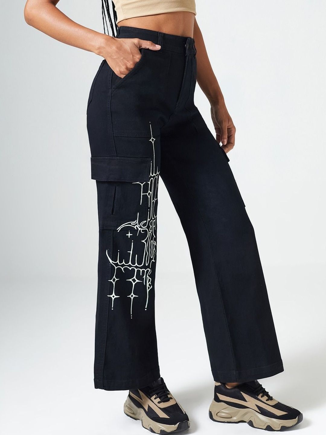 DOLCE CRUDO Women Wide Leg High-Rise Printed Stretchable Jeans-picture-31