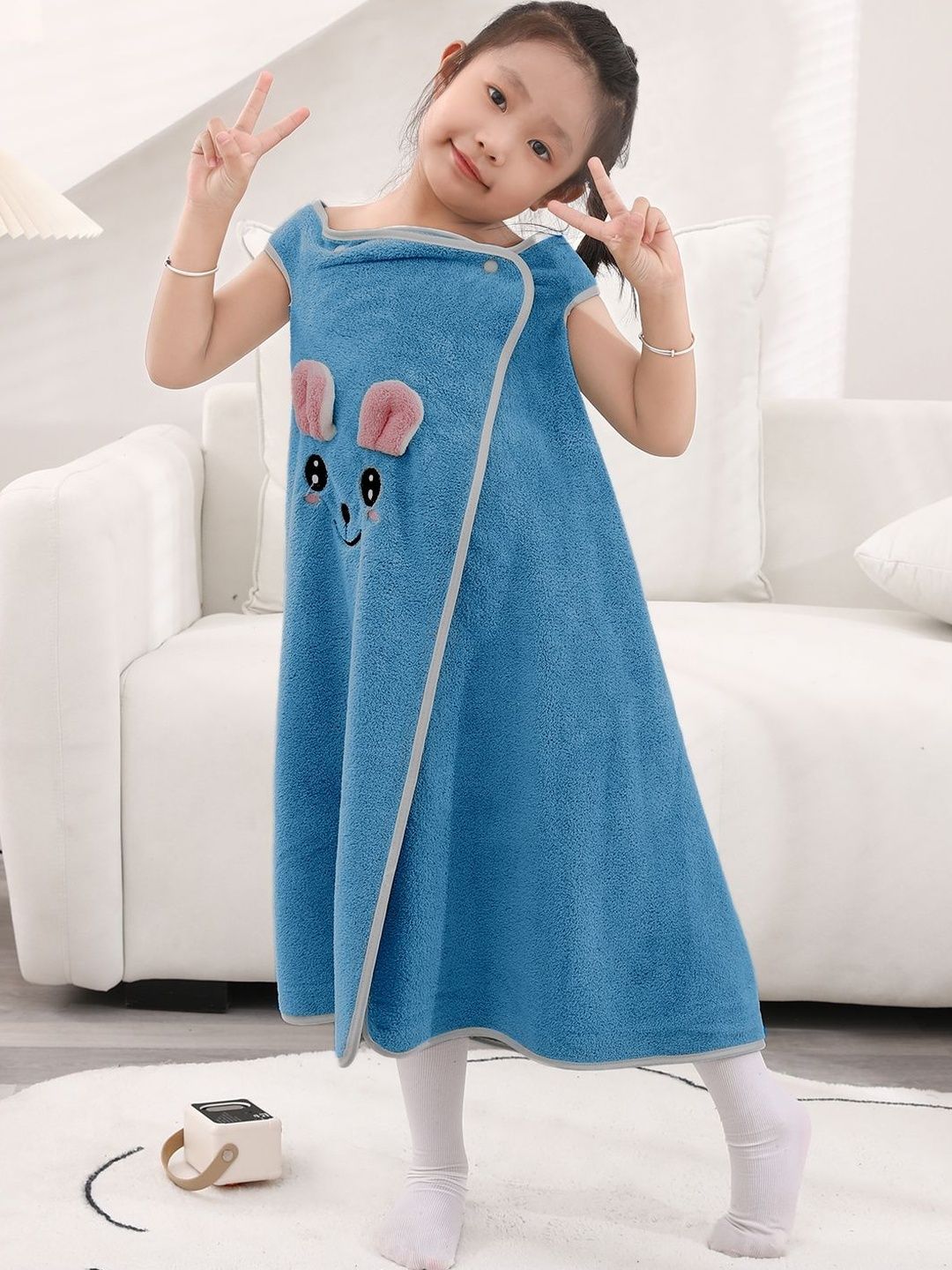 HOUSSE Kids Blue & Pink Rabbit Face Bath Dress-image-4