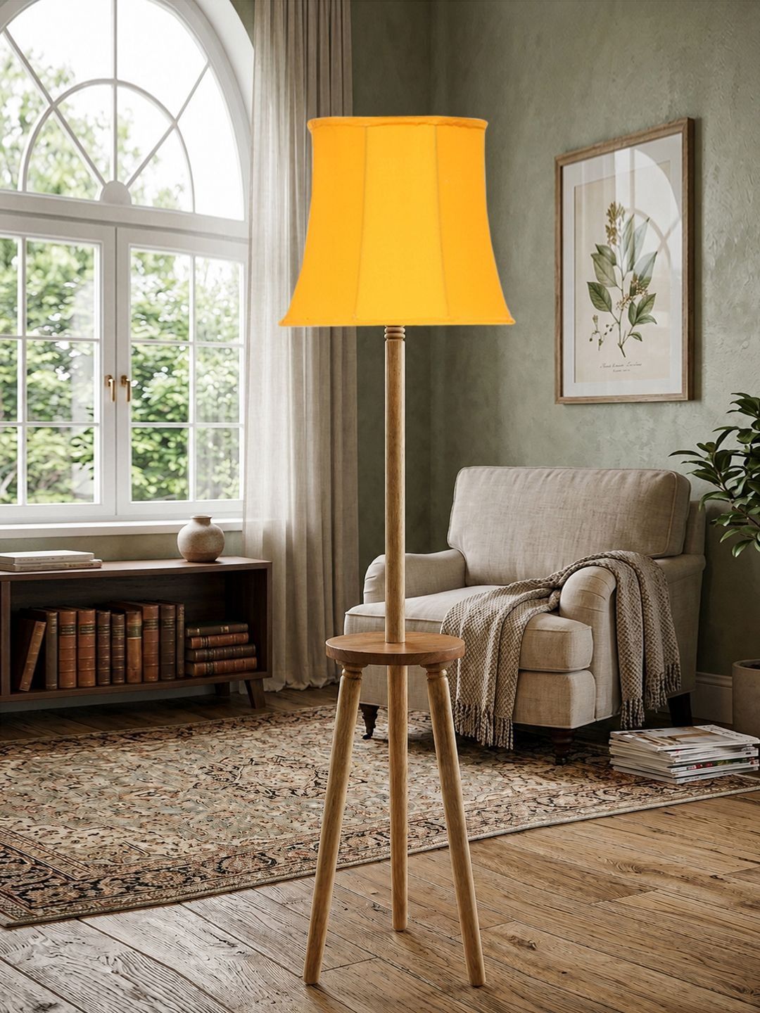 Myntra Elegant Homes Orange-Colored & Beige Wooden Shelf Floor Lamp-image-36