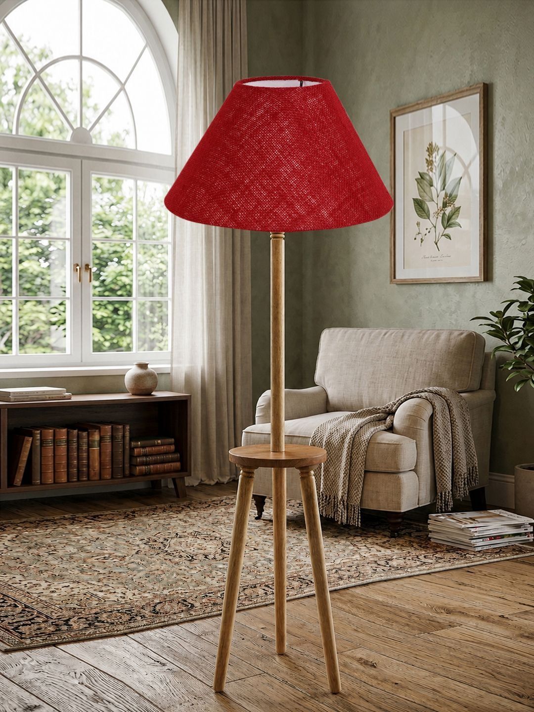 Myntra Elegant Homes Maroon & Beige Wooden Shelf Floor Lamp-image-41