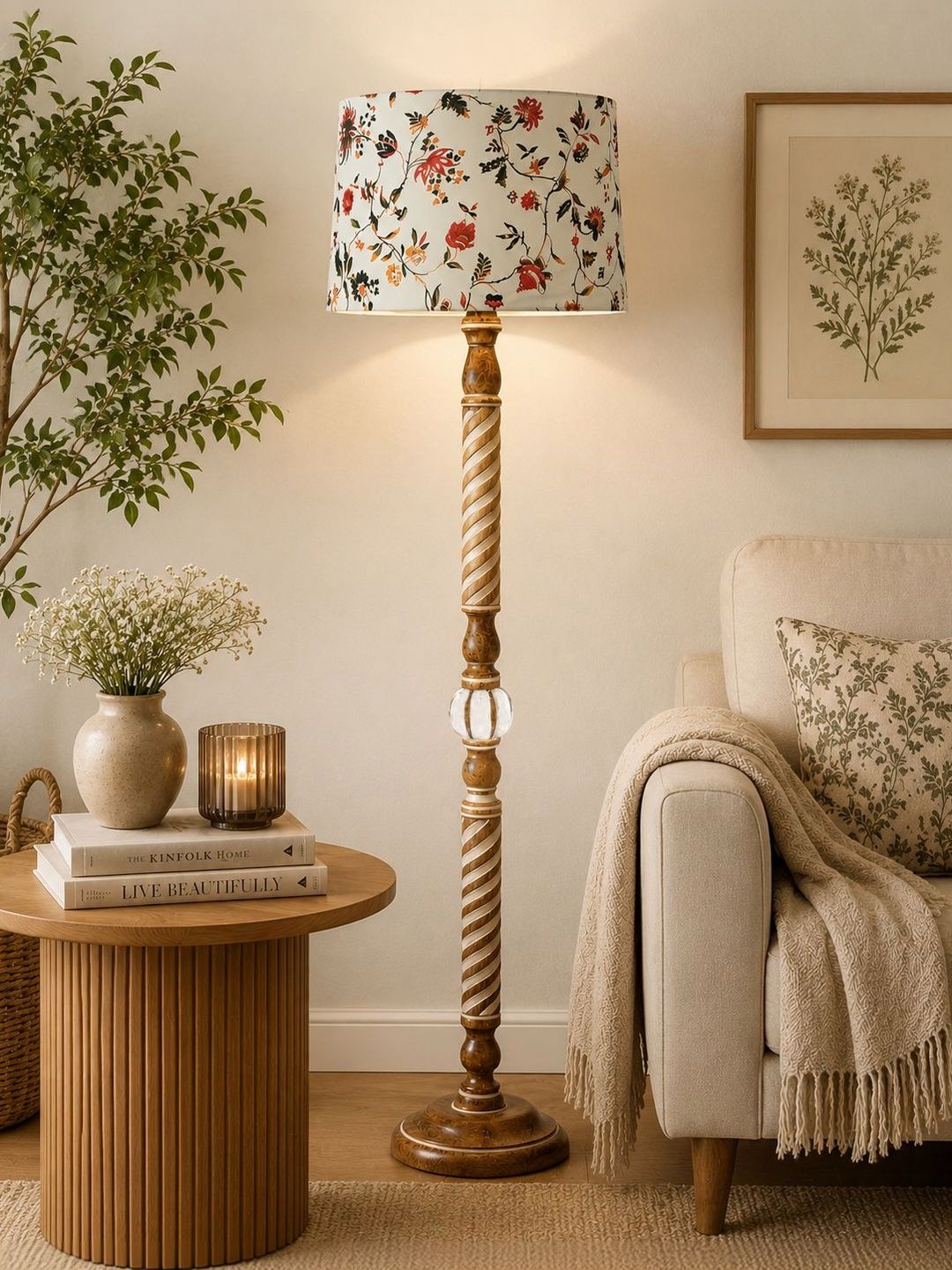 Glowhere White & Red Printed Wood Cylinder Floor Lamps-picture-37