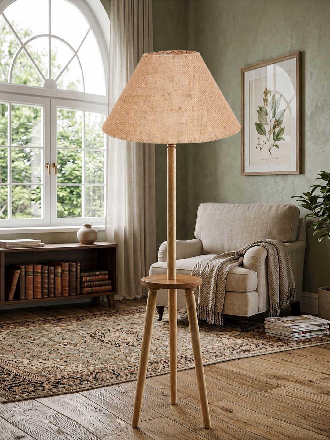 Myntra Elegant Homes Beige Wooden Shelf Floor Lamp-image-44