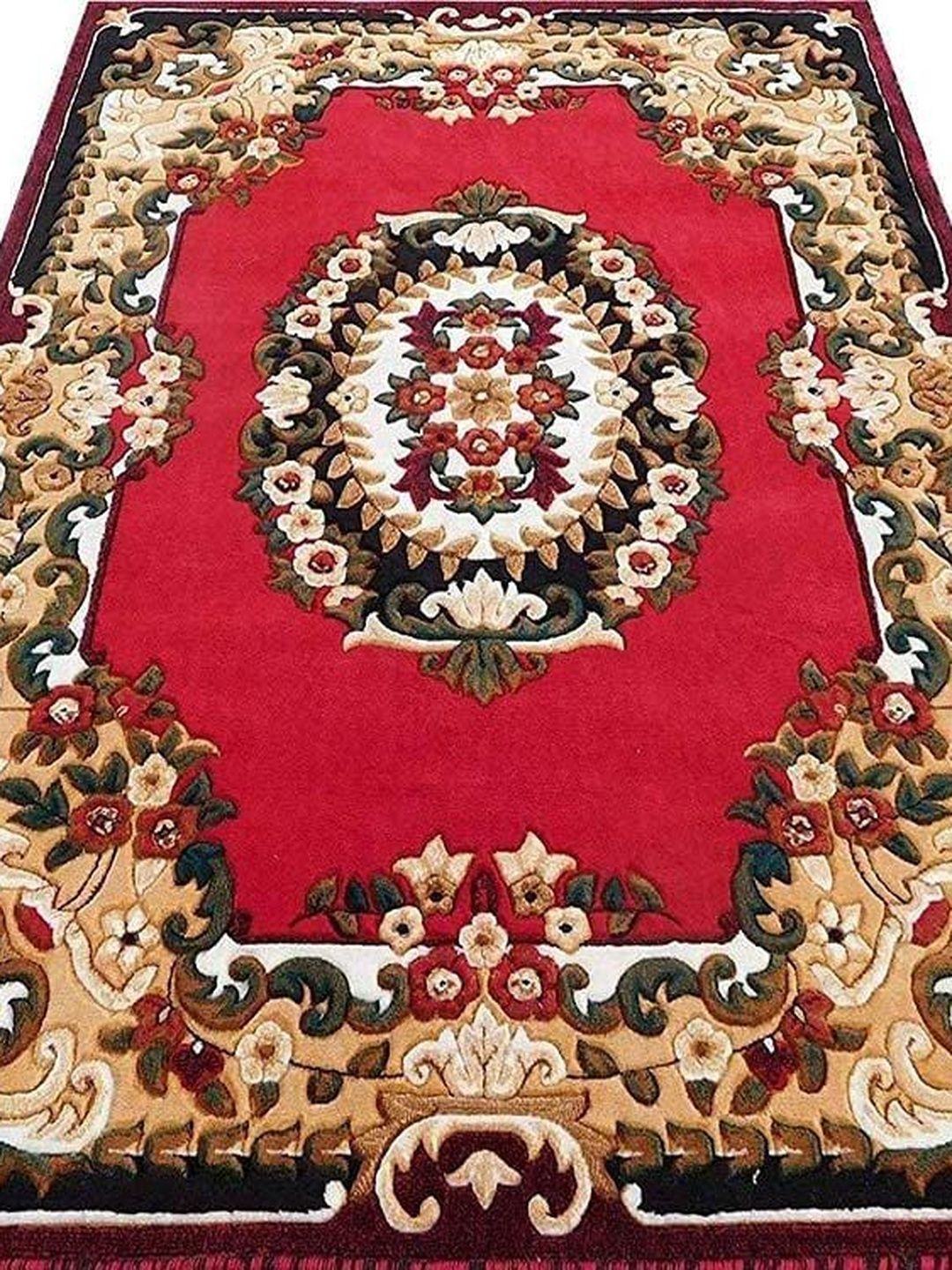 Samjeeda Handloom carpets Red Geometric Anti-Skid Woollen Carpet-image-5