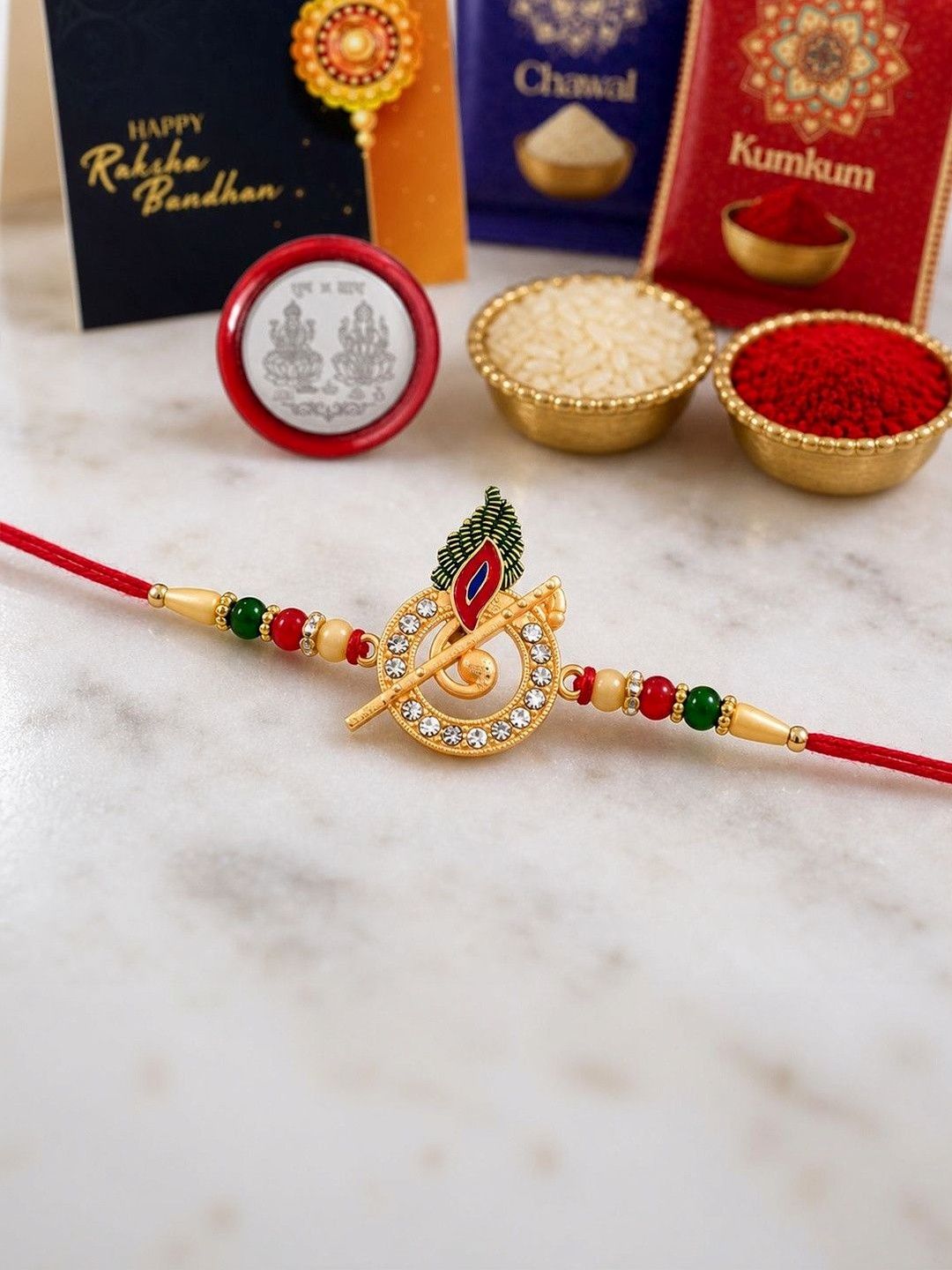DeoDap Rakhi for Brother With Greeting Card & Roli-Chawal & Silver colour coin-picture-28