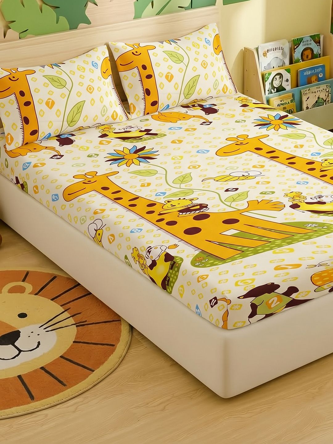 Filymore Yellow Cartoon Characters Bedsheet with 2 Pillow Covers