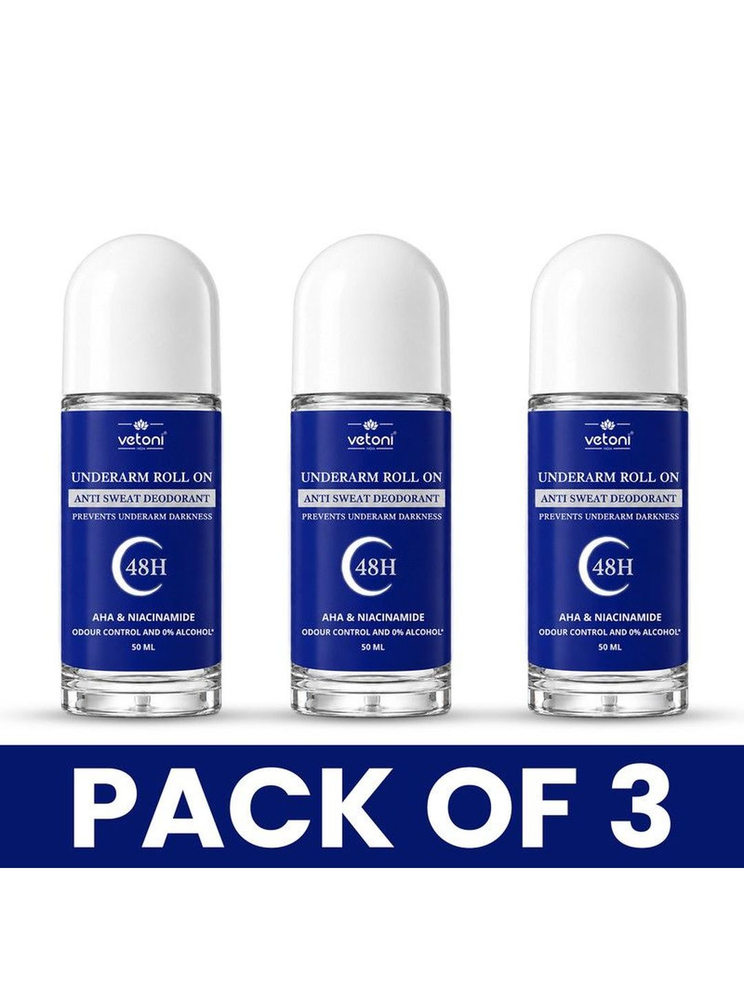 VETONI Set Of 3 AHA & Niacinamide Anti Sweat Roll On - 50 ml Each-picture-51