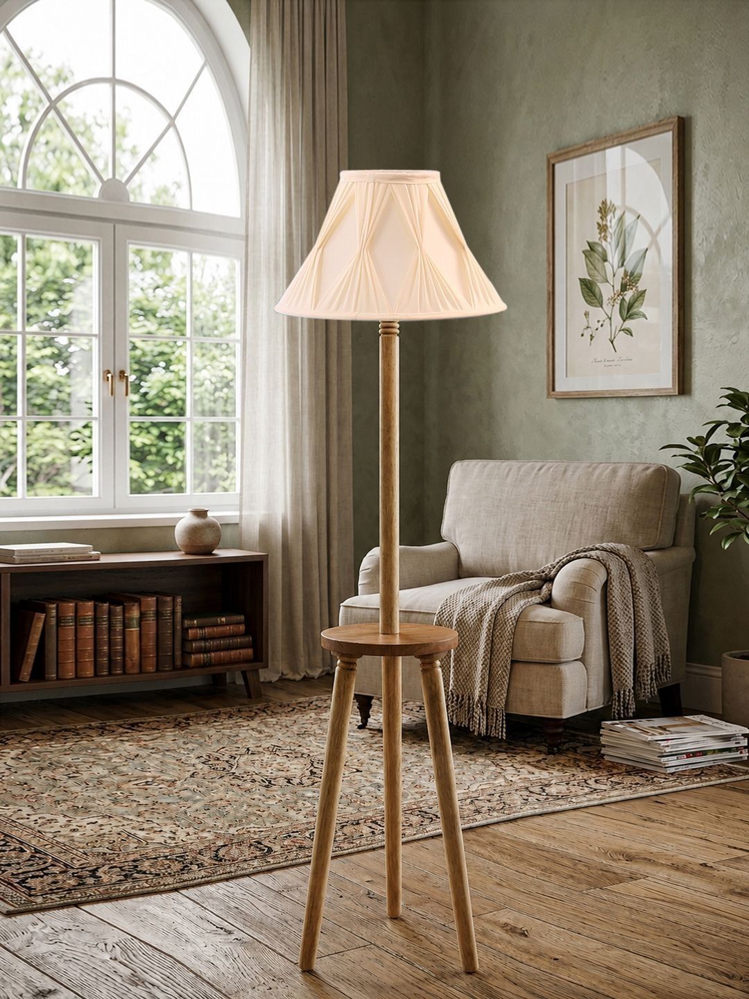 Myntra Elegant Homes Off-White & Beige Wooden Shelf Floor Lamp-picture-39