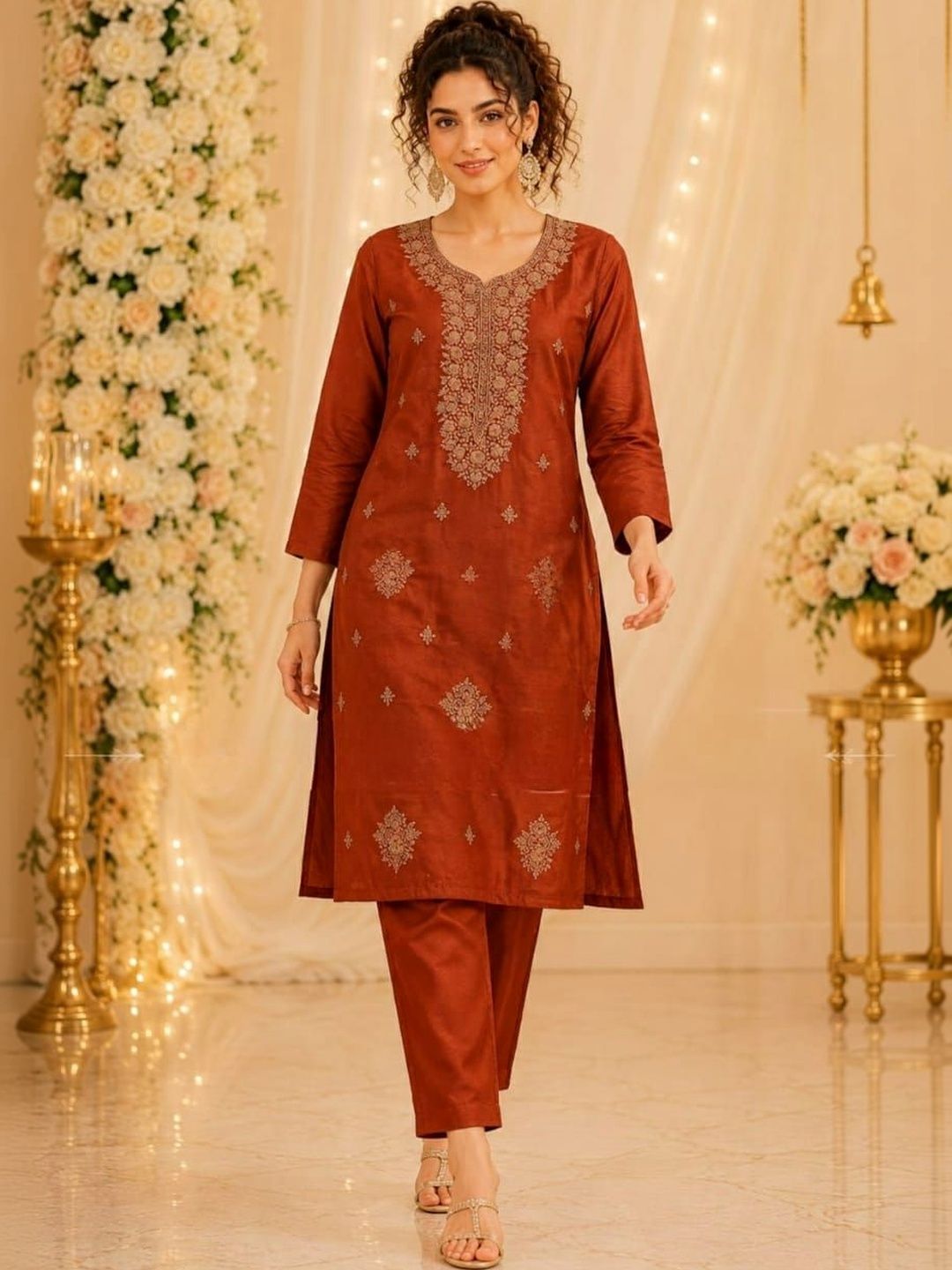 Moda Rapido Ethnic Motifs Embroidered Regular Thread Work Kurta with Trousers-picture-34