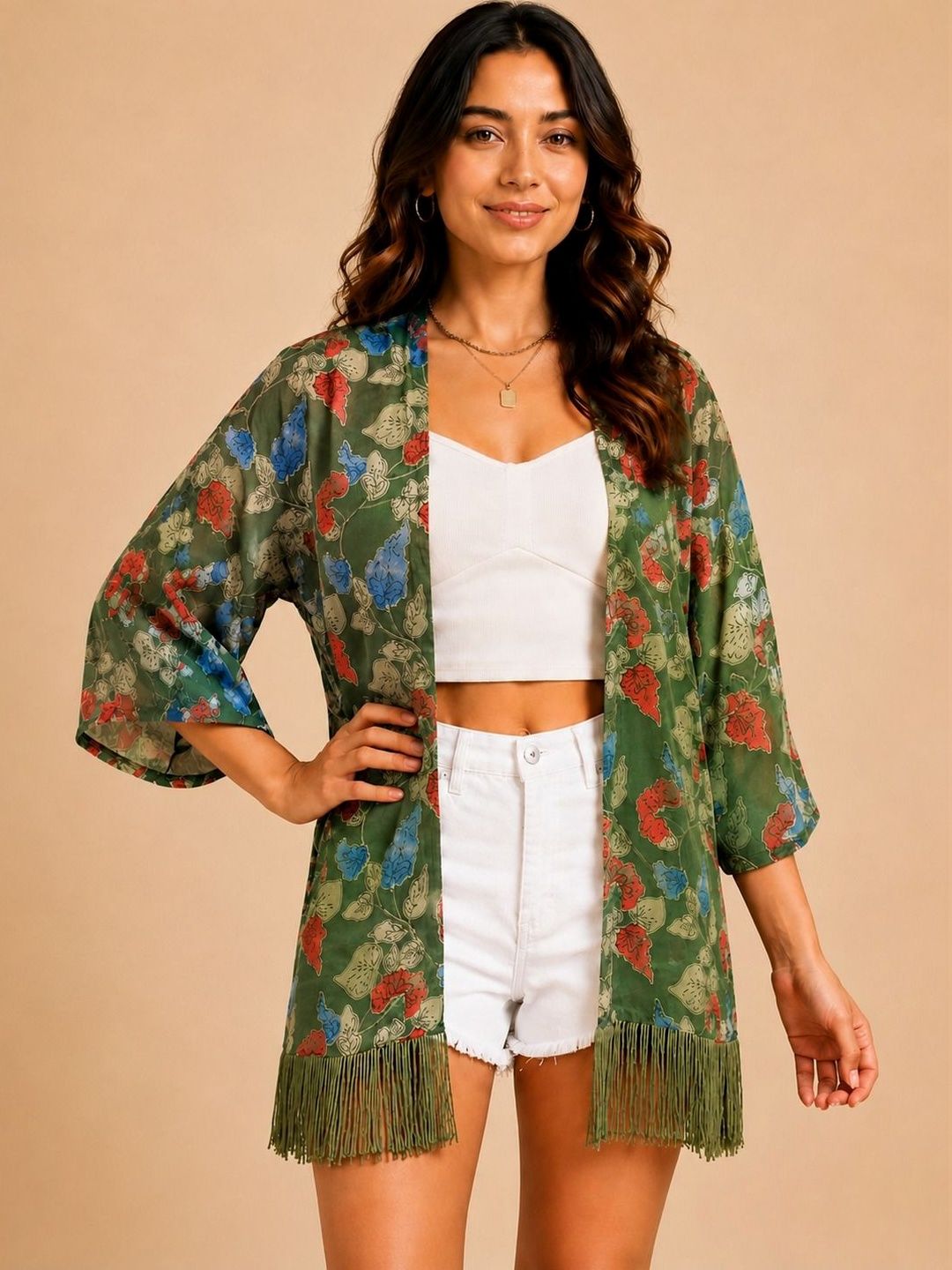 ROSEMELON Women Printed Tasselled Shrug-picture-12