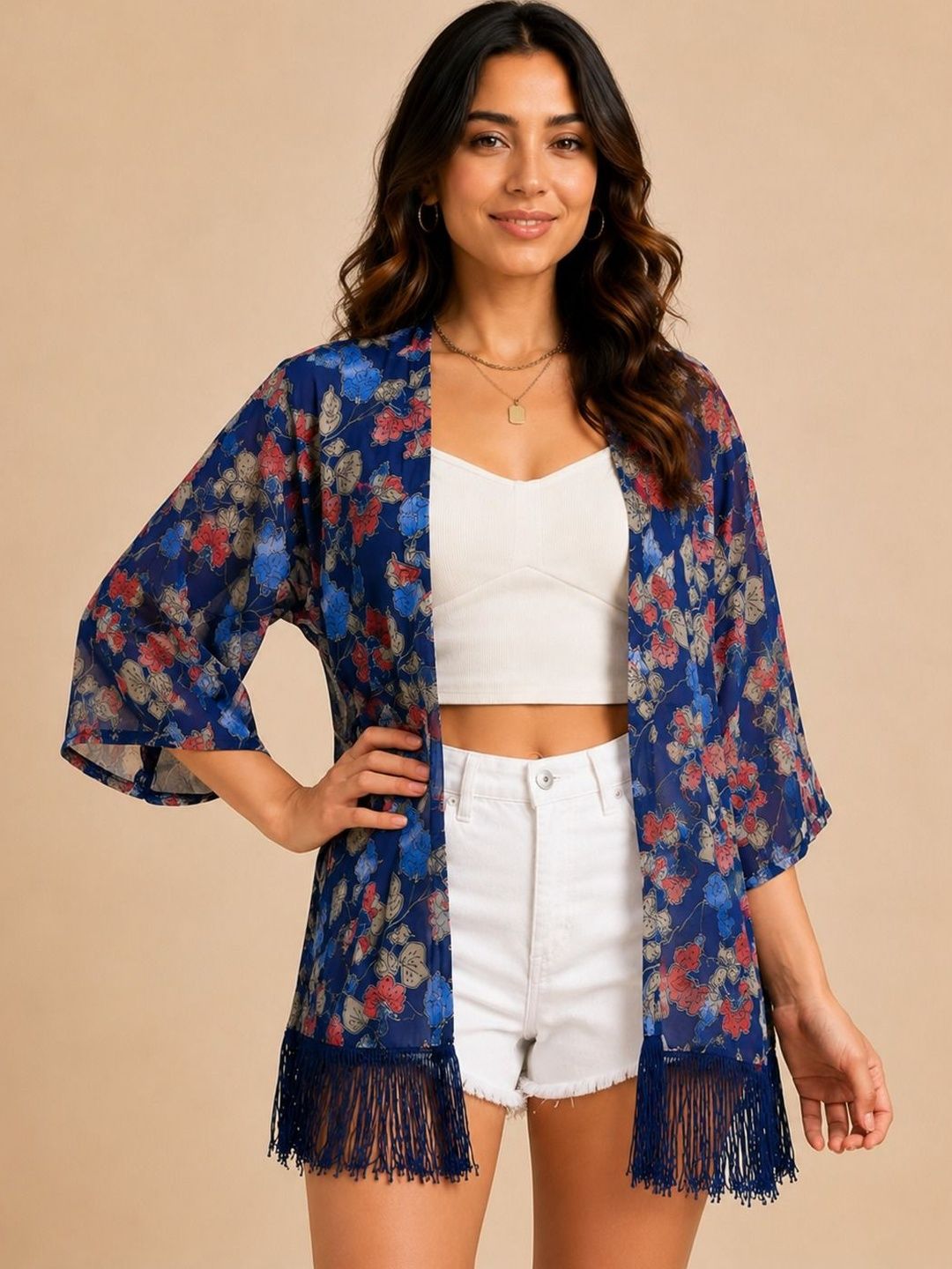 ROSEMELON Women Printed Tasselled Shrug-picture-49