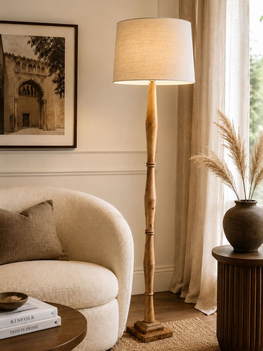Glowhere Brown & Beige Wood Cylinder Floor Lamps-picture-17