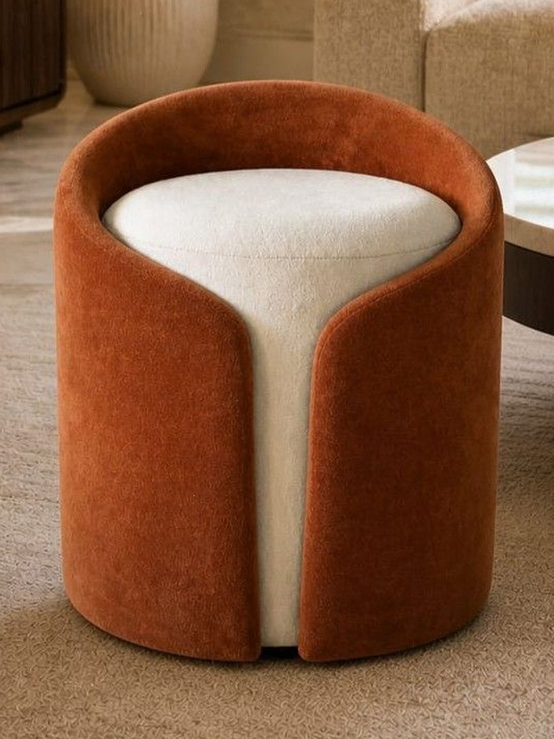 JAICO Orange & White Two-Tone Upholstered Round Ottomans-picture-16