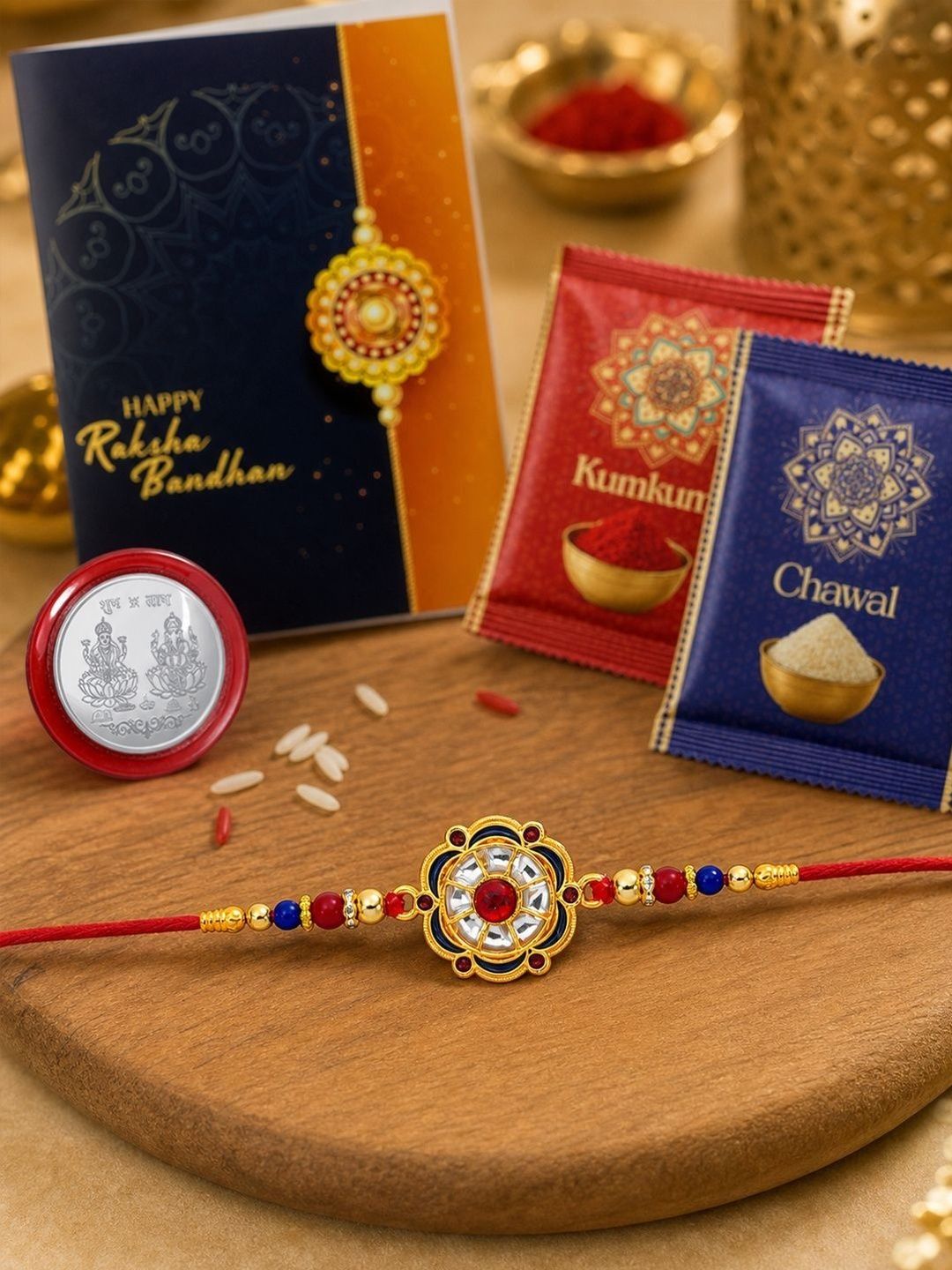 DeoDap Rakhi for Brother With Greeting Card & Roli-Chawal & Silver colour coin-picture-33