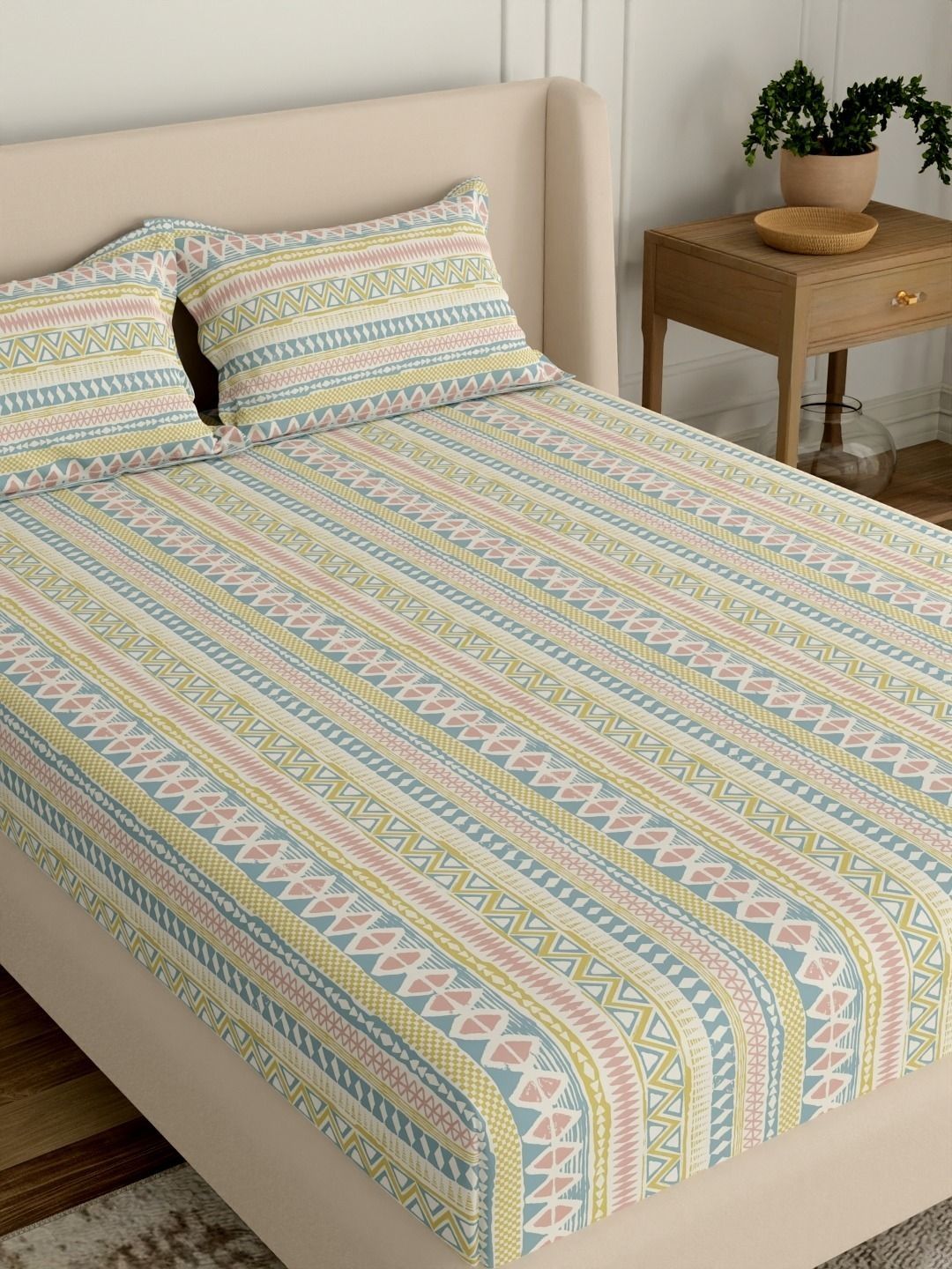 Portico Multicoloured Ethnic Motifs 144 TC Bedsheet with 2 Pillow Covers-picture-28