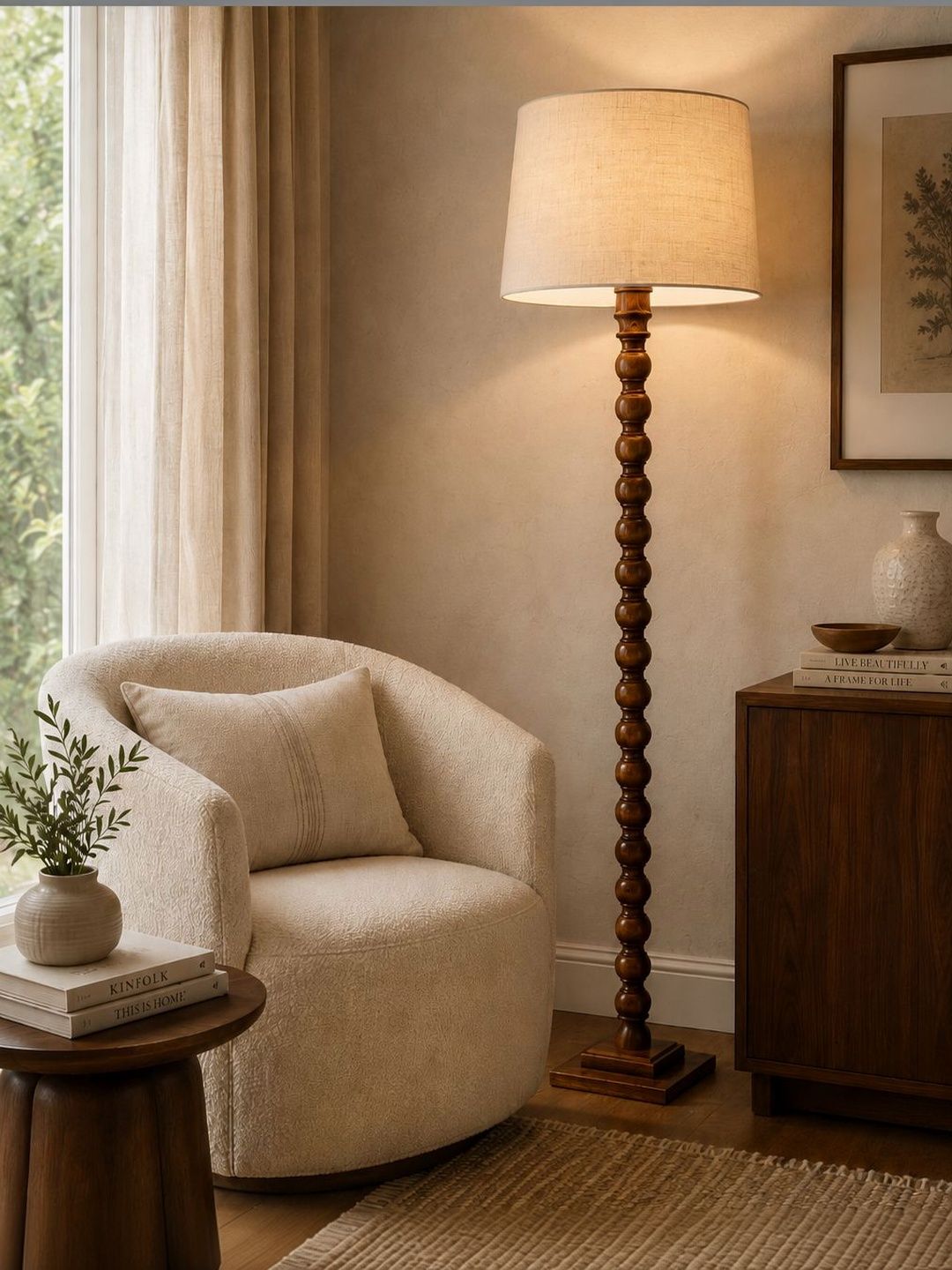 Glowhere Brown & Beige Wood Cylinder Floor Lamps-image-18