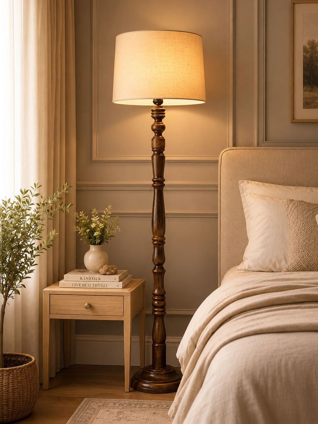 Glowhere Brown & Beige Wood Cylinder Floor Lamps-image-36