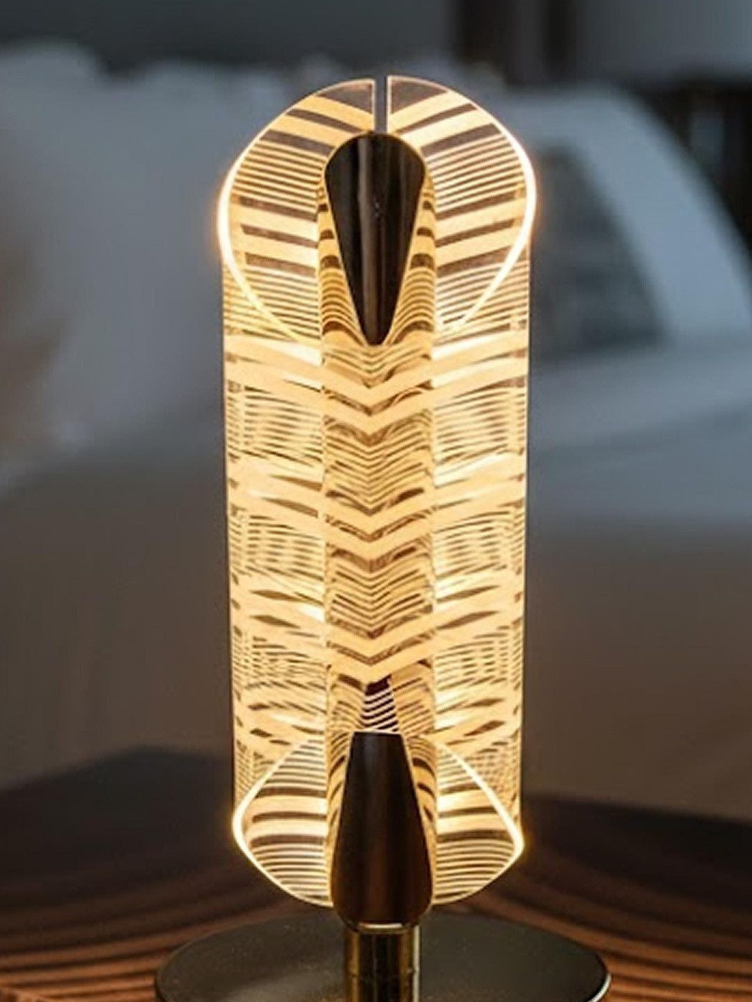 EarthCraft Gold-Toned Textured Acrylic Abstract Shaped Table Lamp with Adjustable Cord-picture-56