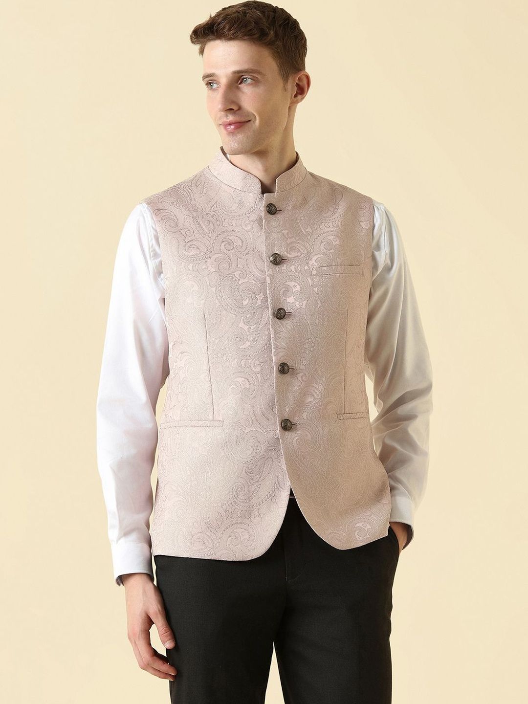 Allen Solly Textured Mandarin Collar Nehru Jackets-picture-42