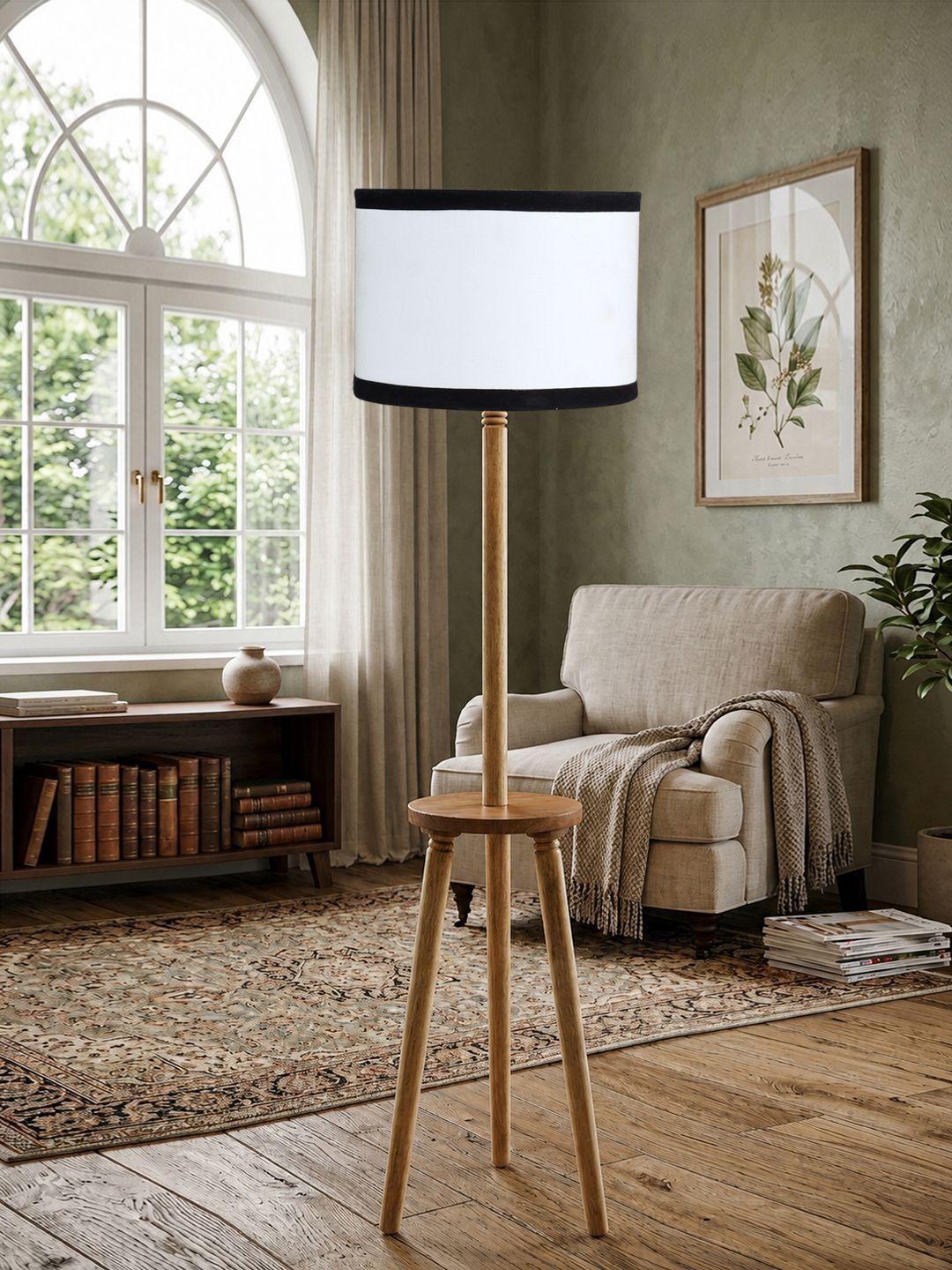 Myntra Elegant Homes White Wooden Shelf Floor Lamp-image-43