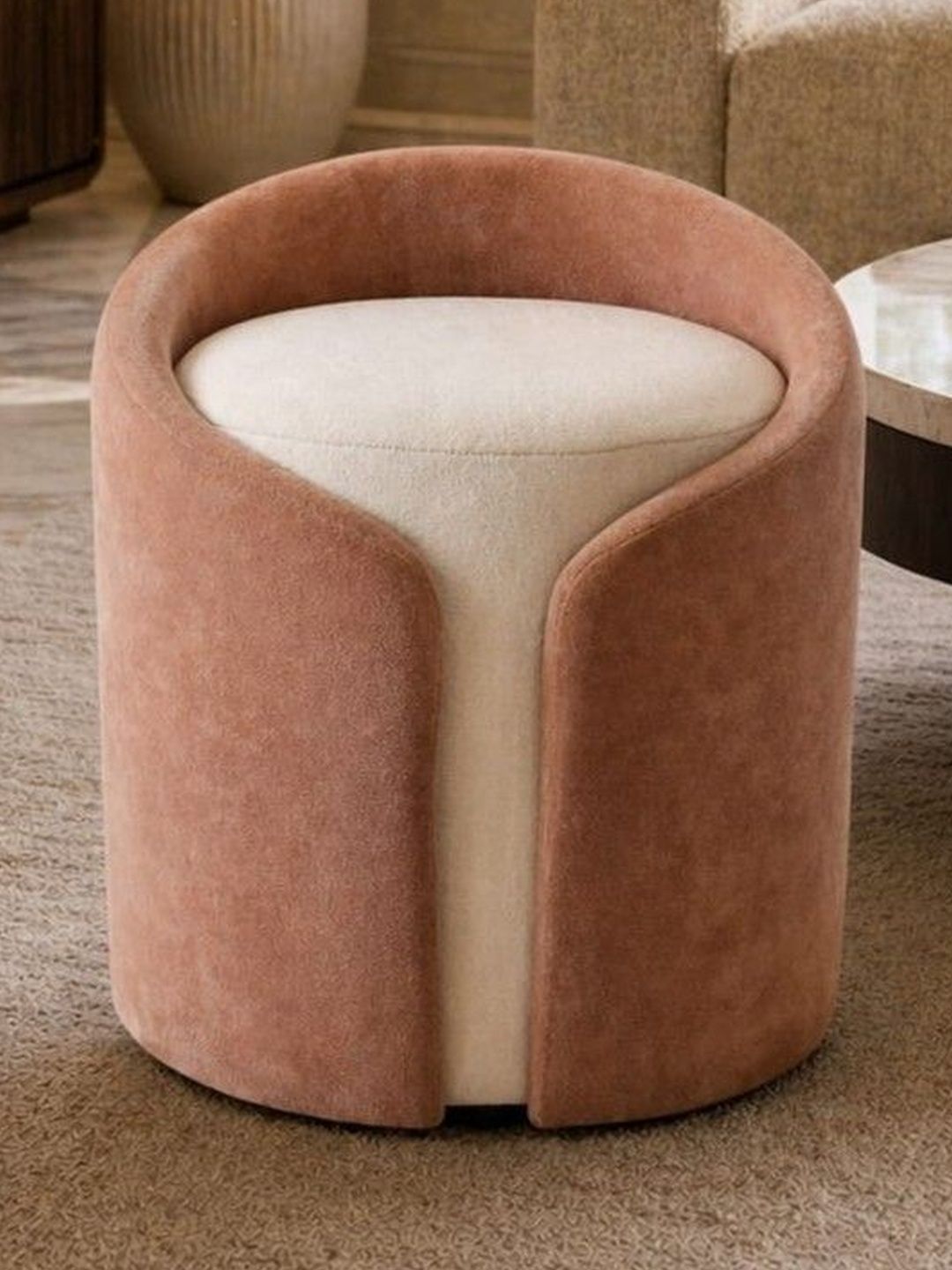 JAICO Pink Two-Tone Upholstered Round Ottomans-picture-10