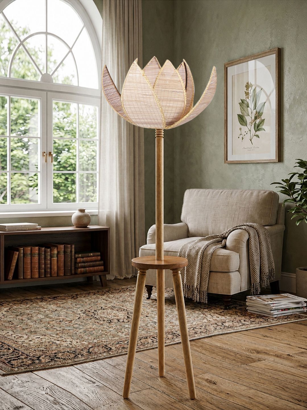 Myntra Elegant Homes Beige Wooden Shelf Floor Lamp-image-17