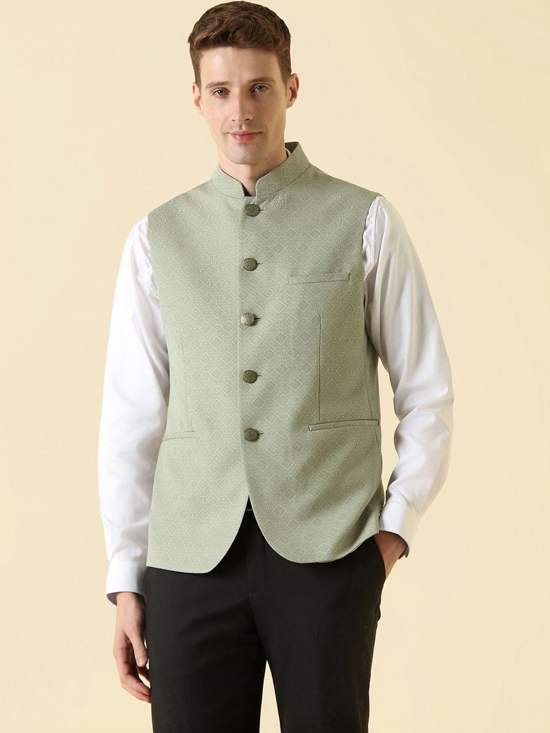 Allen Solly Textured Mandarin Collar Nehru Jackets-picture-43