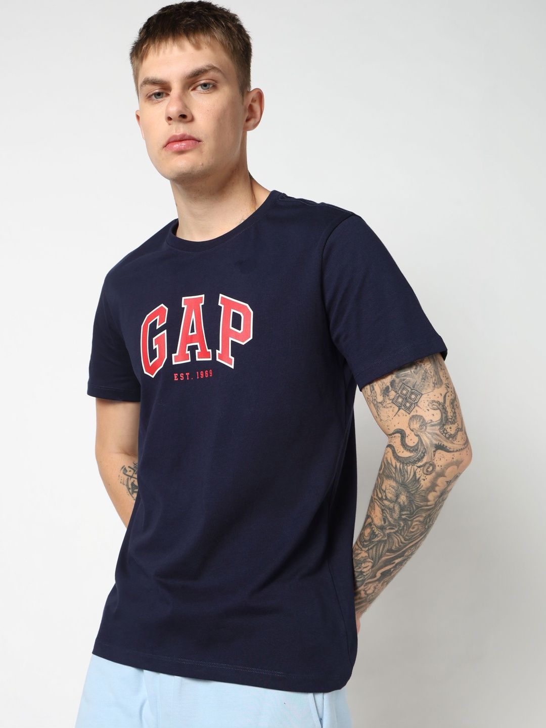 GAP Brand Logo Printed Pure Cotton T-shirt-image-37