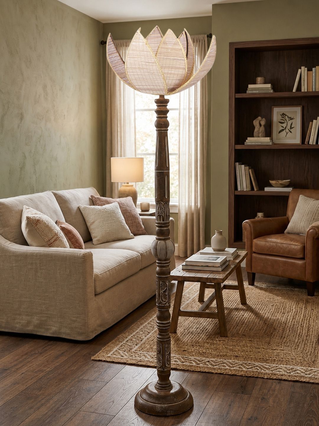 Myntra Elegant Homes Beige & White Wooden Floral Shaped Floor Lamps-picture-12