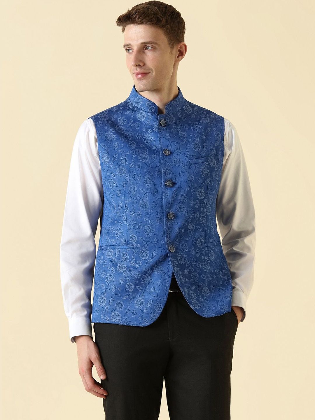 Allen Solly Textured Mandarin Collar Nehru Jackets-picture-44