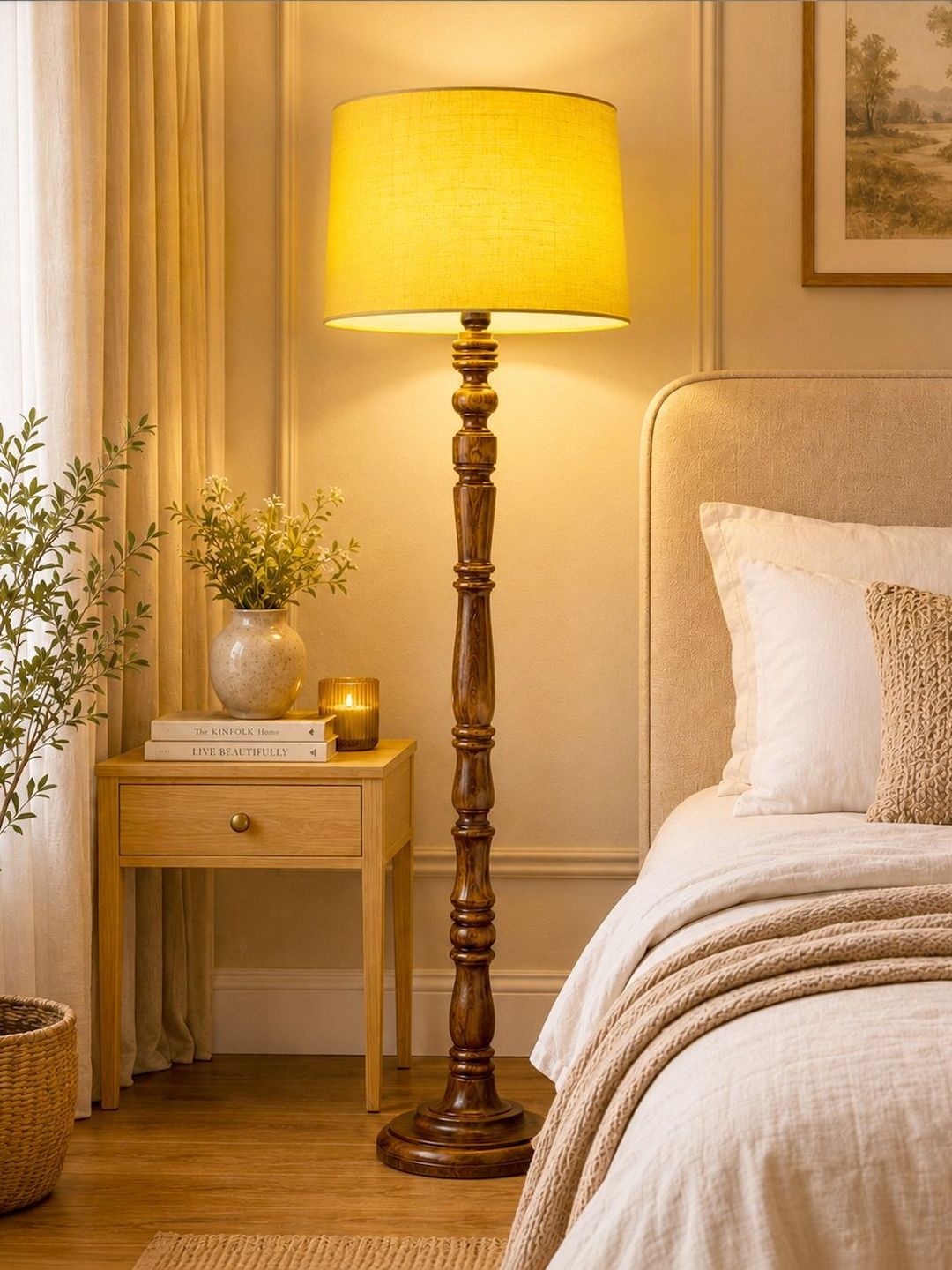Glowhere Brown & Yellow Wood Cylinder Floor Lamps-image-15