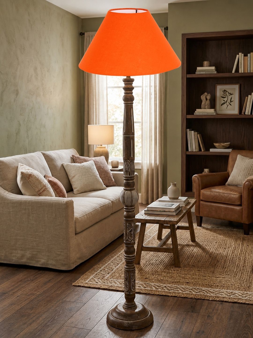 Myntra Elegant Homes Orange-Colored & Brown Wooden Frustum Shaped Floor Lamps-image-44