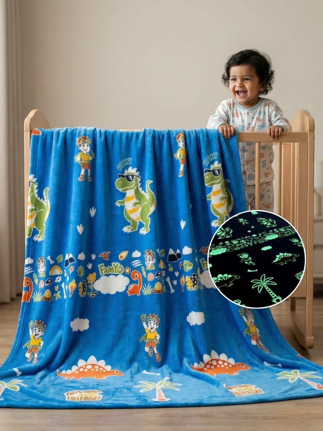Famyo Blue & Blue Cartoon Characters Microfiber AC Room 233 GSM Blanket